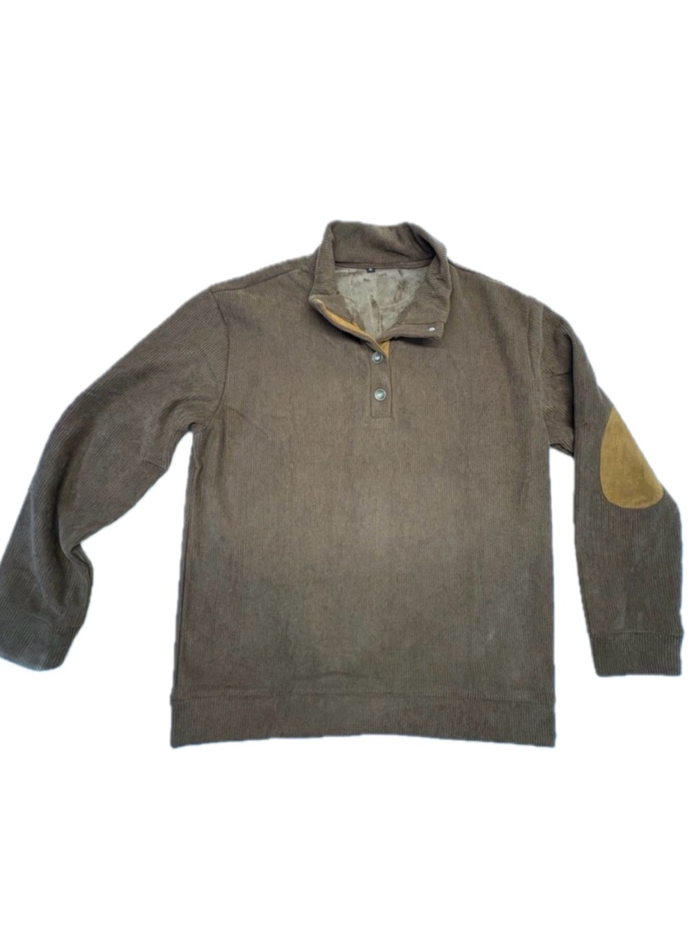 Mens Brown Pullover Corduroy Sweater Tan Elbow Patches Size Medium